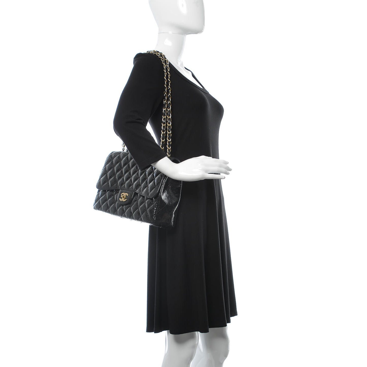 Patent Quilted Sparkle Glitter Jumbo Single Flap Black