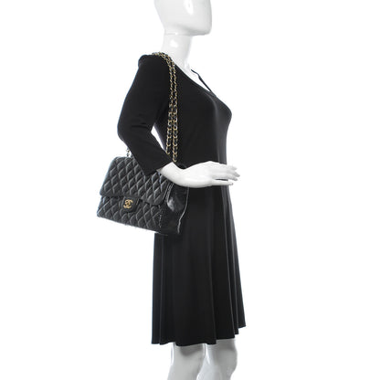 Chanel Patent Quilted Sparkle Glitter Jumbo Single Flap Black 2 of 11