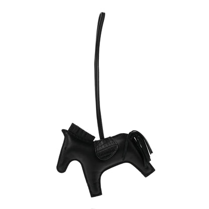 Hermes Milo Lambskin Matte Alligator Touch Grigri Rodeo Horse Bag Charm MM So Black 1 of 5