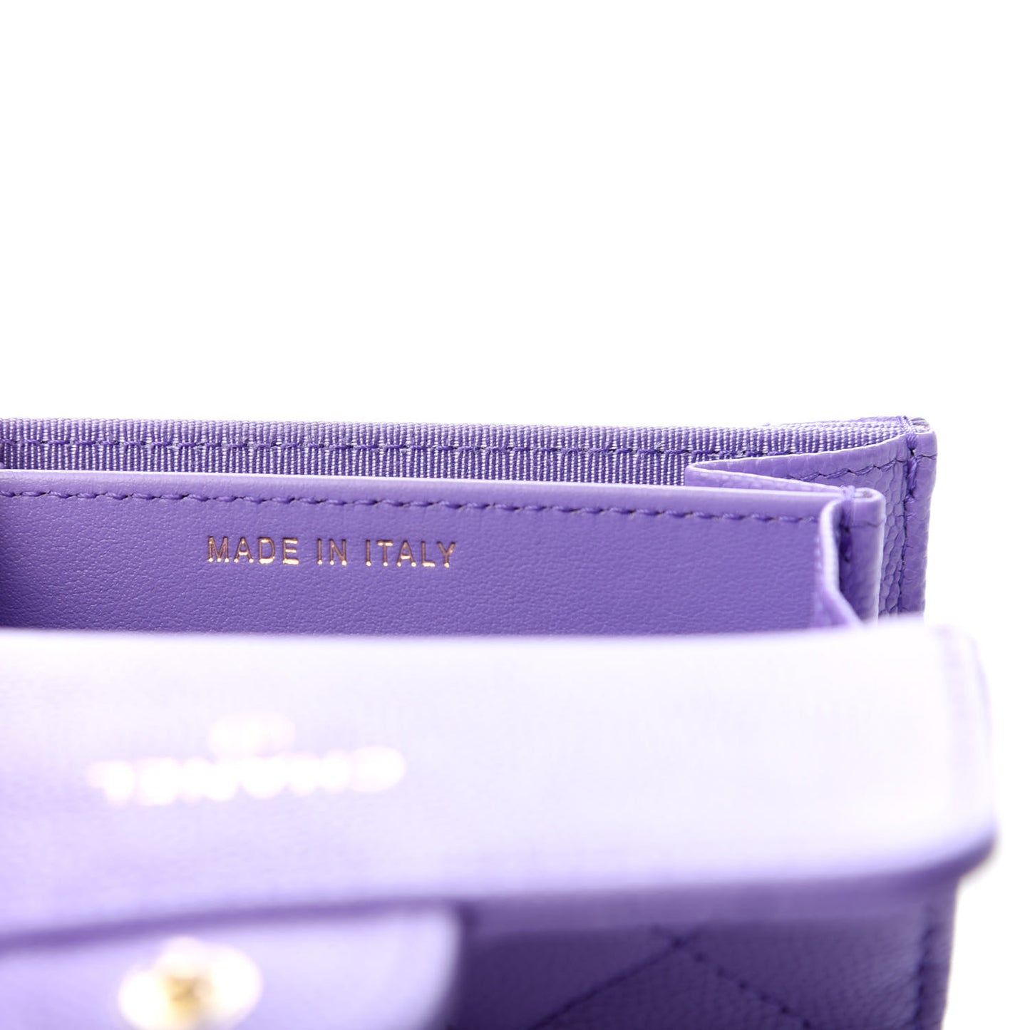 Caviar Quilted Flap Card Holder Wallet Purple