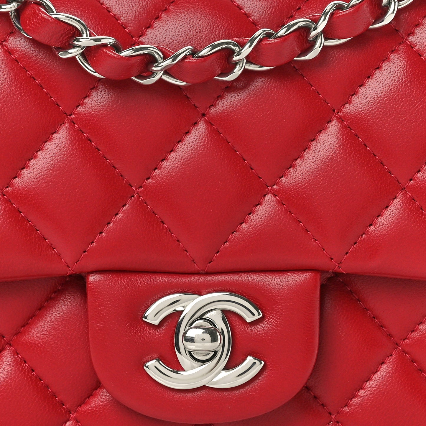 Lambskin Quilted Mini Square Flap Red