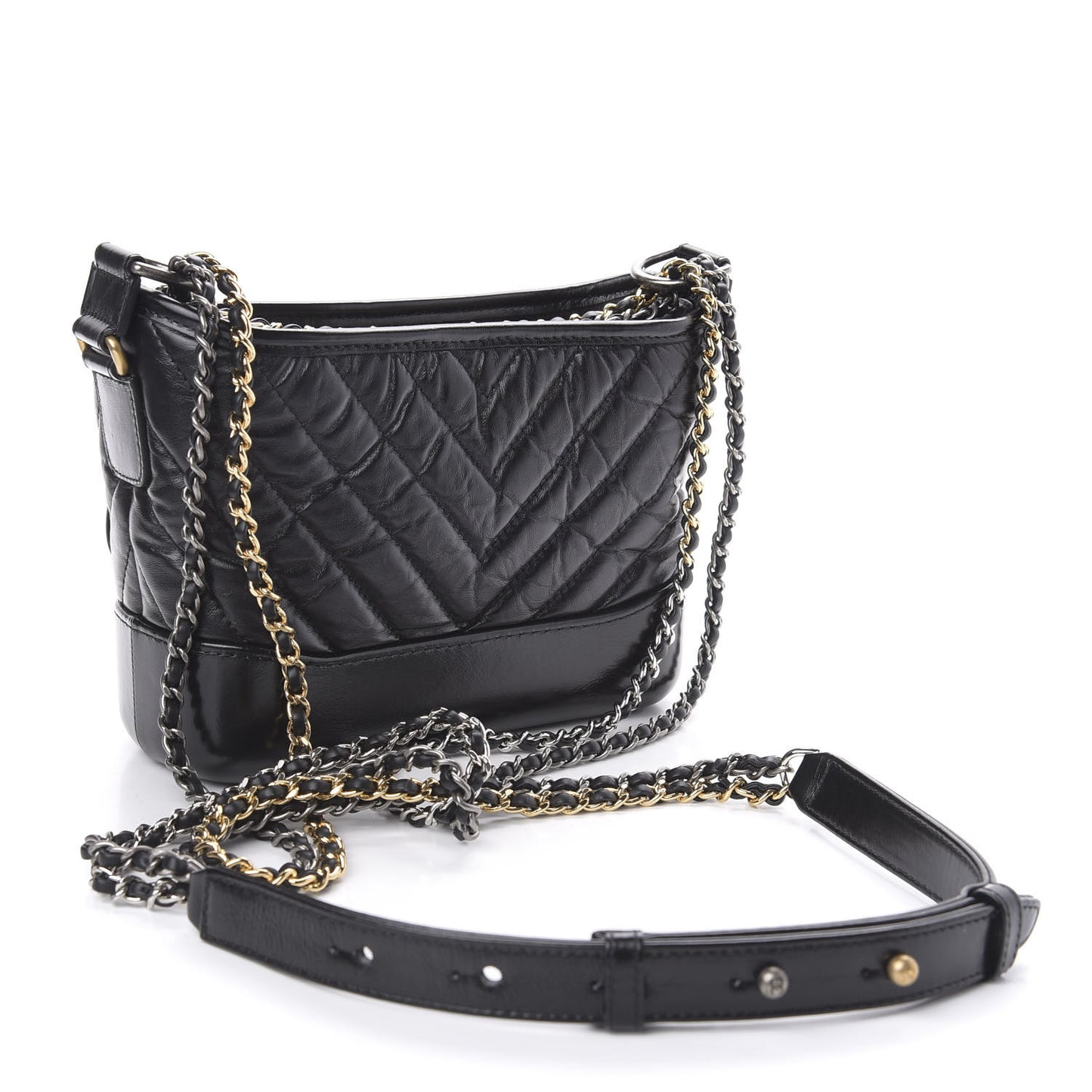 Aged Calfskin Chevron Quilted Small Gabrielle Hobo Black