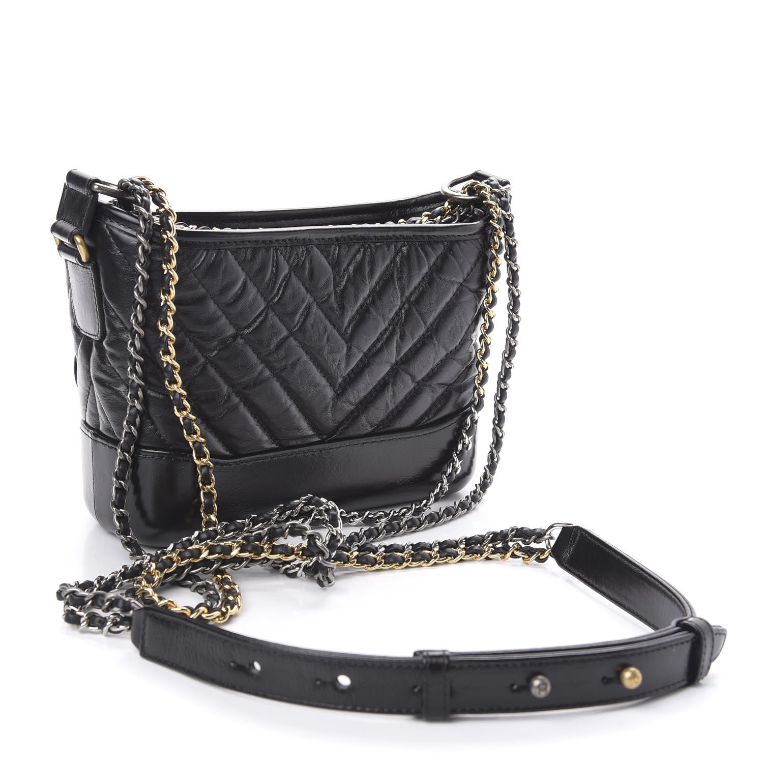 Chanel Aged Calfskin Chevron Quilted Small Gabrielle Hobo Black 3 of 10