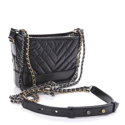 Chanel Aged Calfskin Chevron Quilted Small Gabrielle Hobo Black 3 of 10