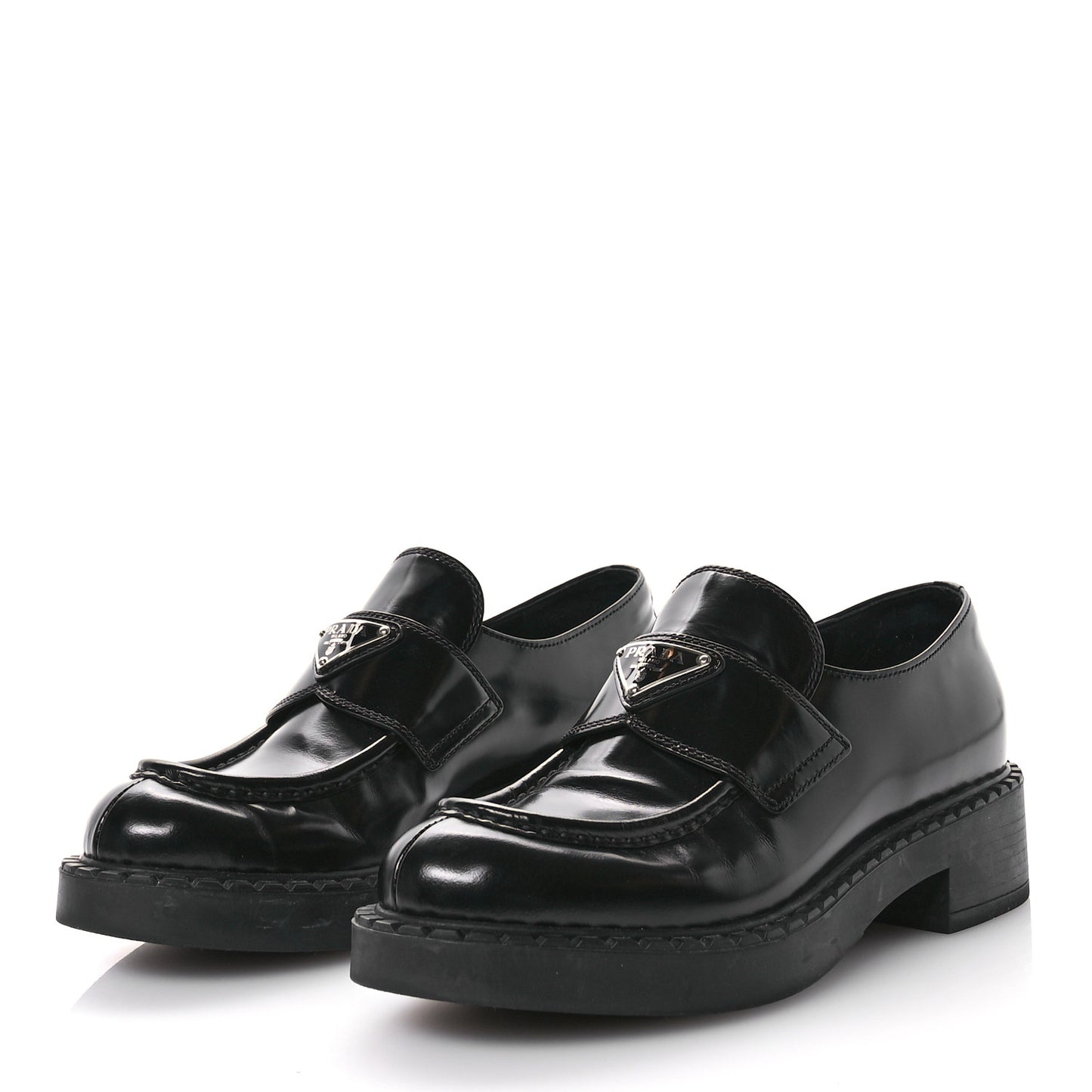 Spazzolato Metal Triangle Logo 50mm Loafers 38 Black