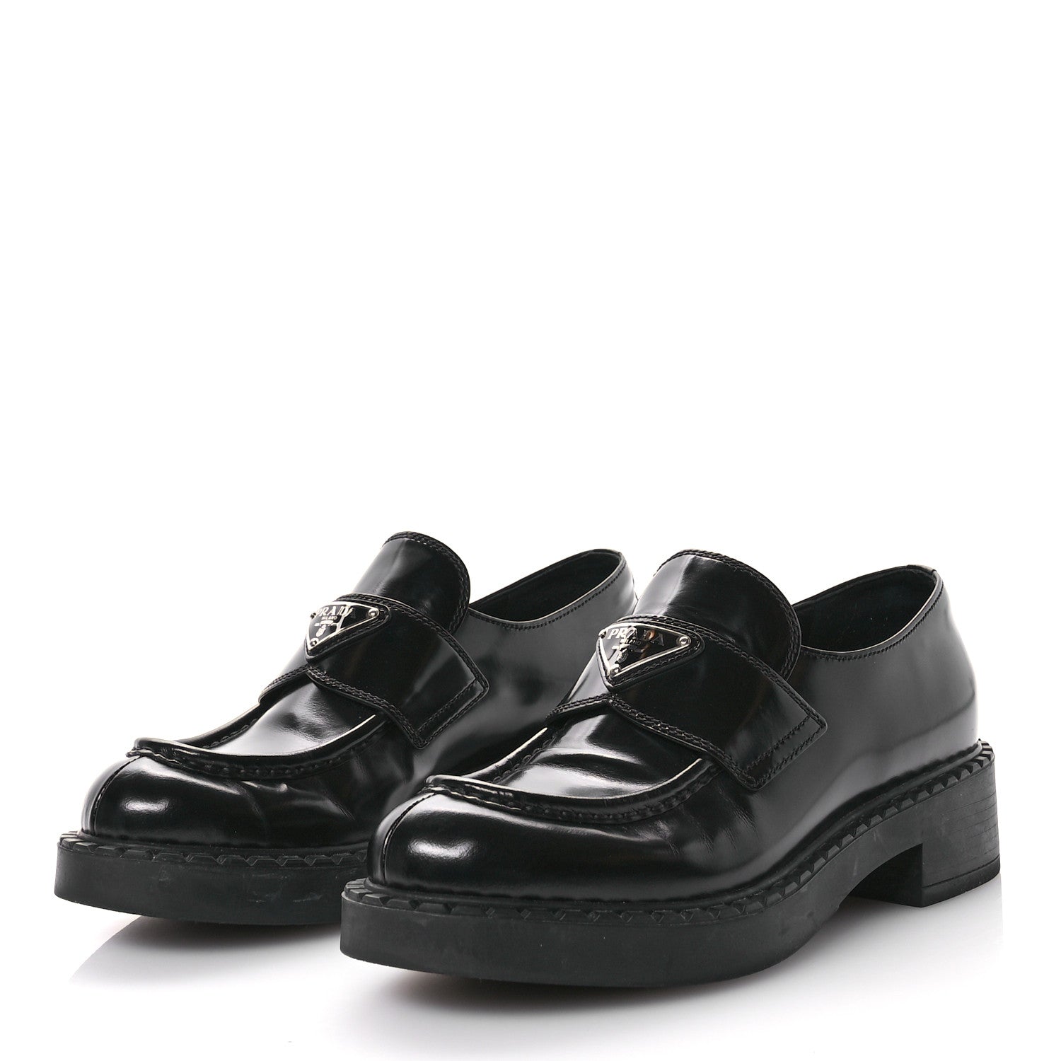 Prada Spazzolato Metal Triangle Logo 50mm Loafers 38 Black 4 of 7