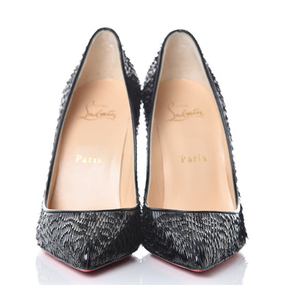 Christian Louboutin Patent Pigalle Follies Fringed Crow 100 Pumps 37.5 Black 2 of 8