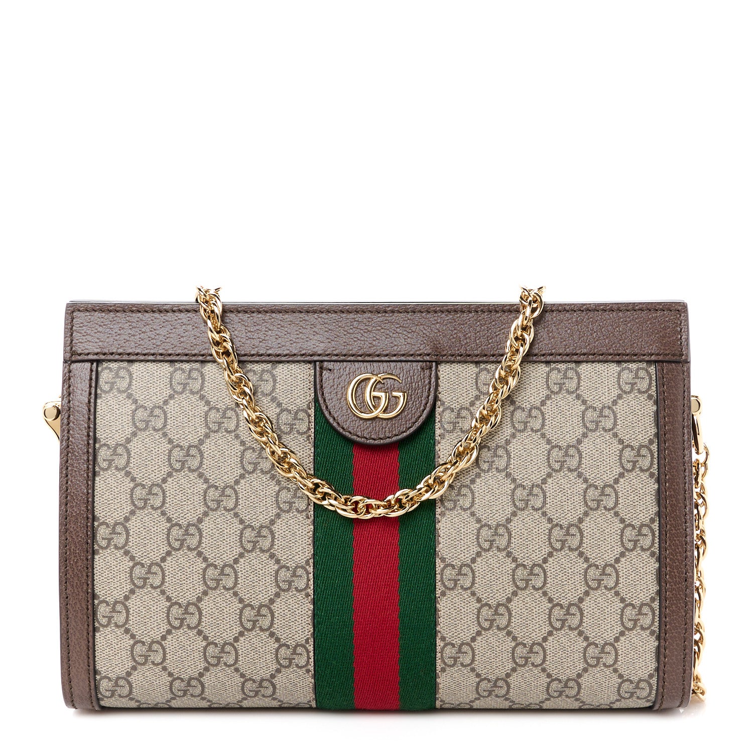 Gucci GG Supreme Monogram Web Small Ophidia Chain Shoulder Bag Brown 1 of 11