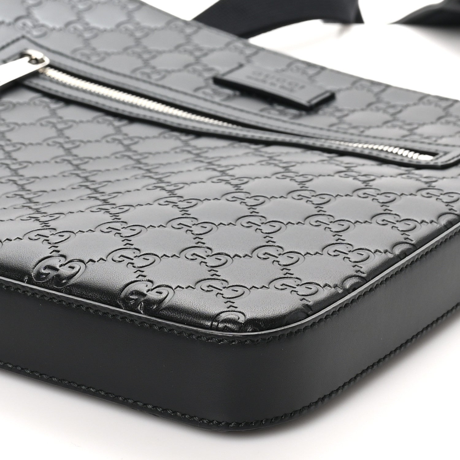 Gucci Guccissima Signature Medium Flat Messenger Bag Black 10 of 10