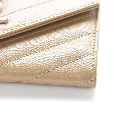 Saint Laurent Grain De Poudre Matelasse Chevron Small Monogram Envelope Wallet Dark Beige 6 of 11