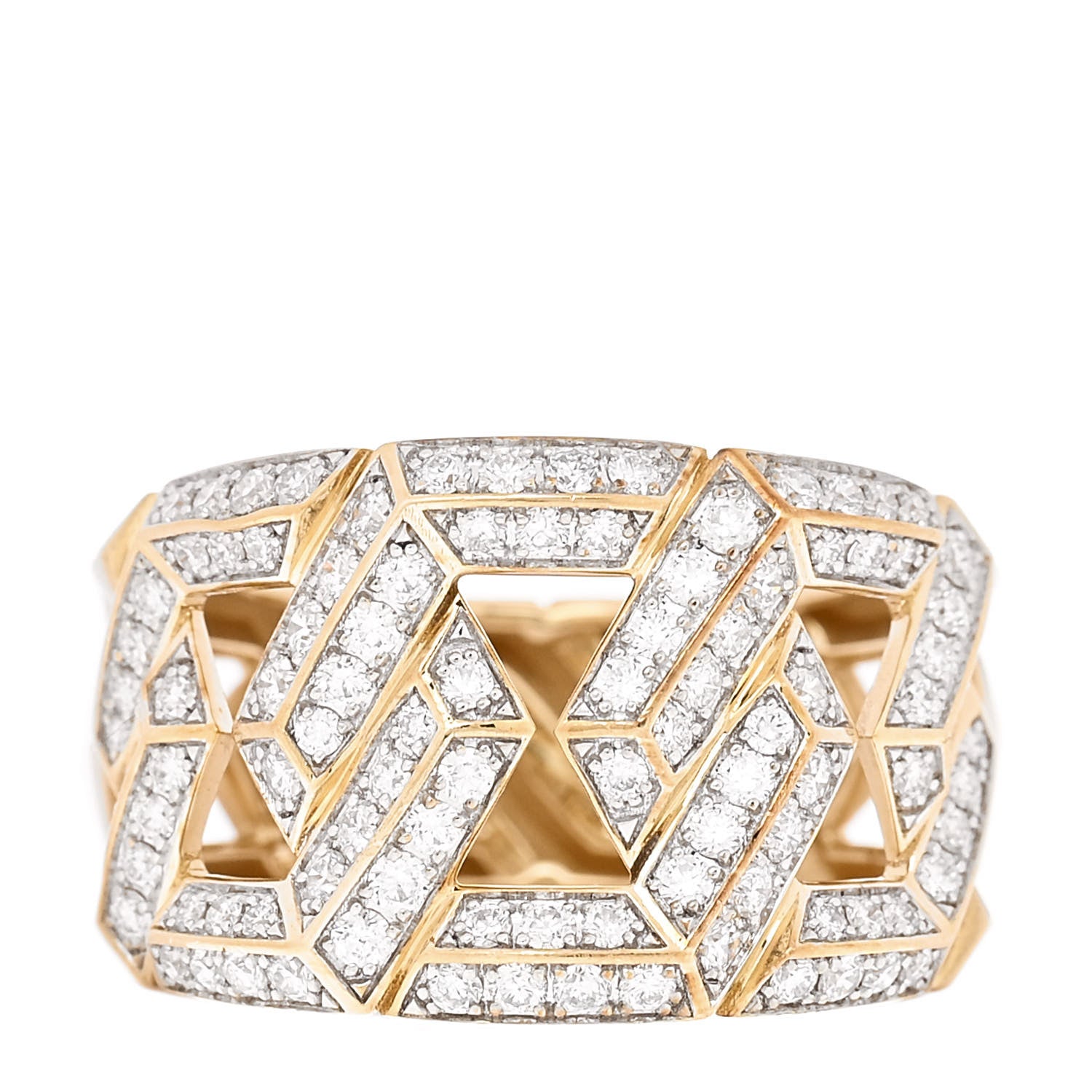 David Yurman 18K Yellow Gold Diamond 16mm Carlyle Ring 57 8 1 of 5