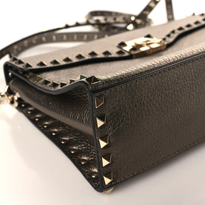 Valentino Garavani Metallic Pebbled Calfskin Small Rockstud Single Handle Flap Bag Sasso 7 of 8