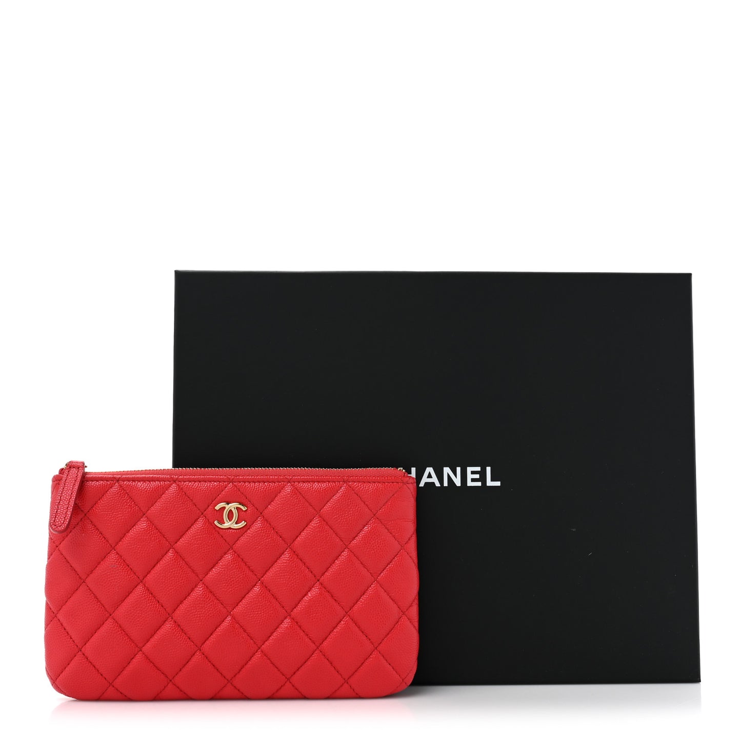 Shiny Caviar Quilted Cosmetic Case Red