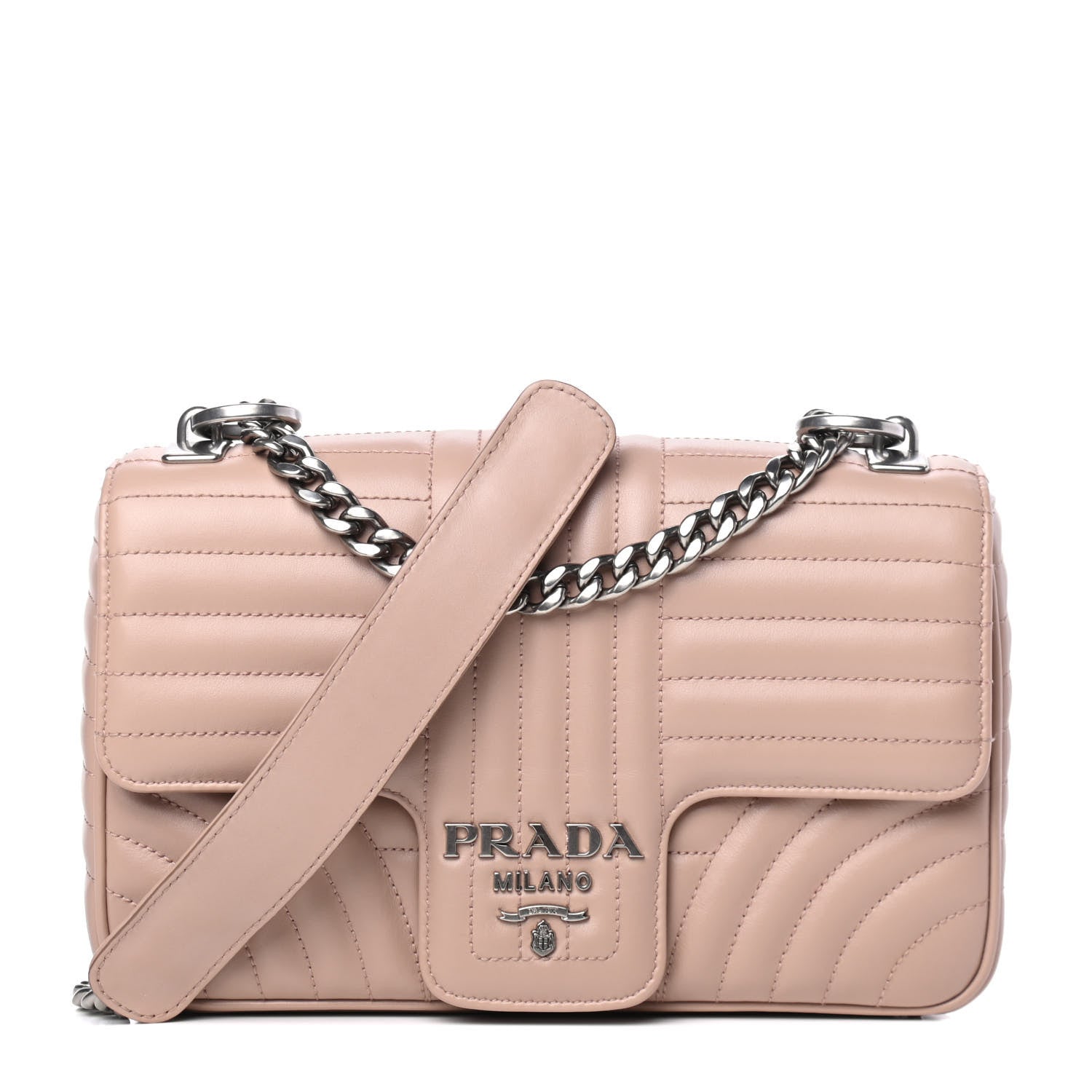 Prada Soft Calfskin Impunture Diagramme Medium Chain Flap Shoulder Bag Cipria 1 of 4