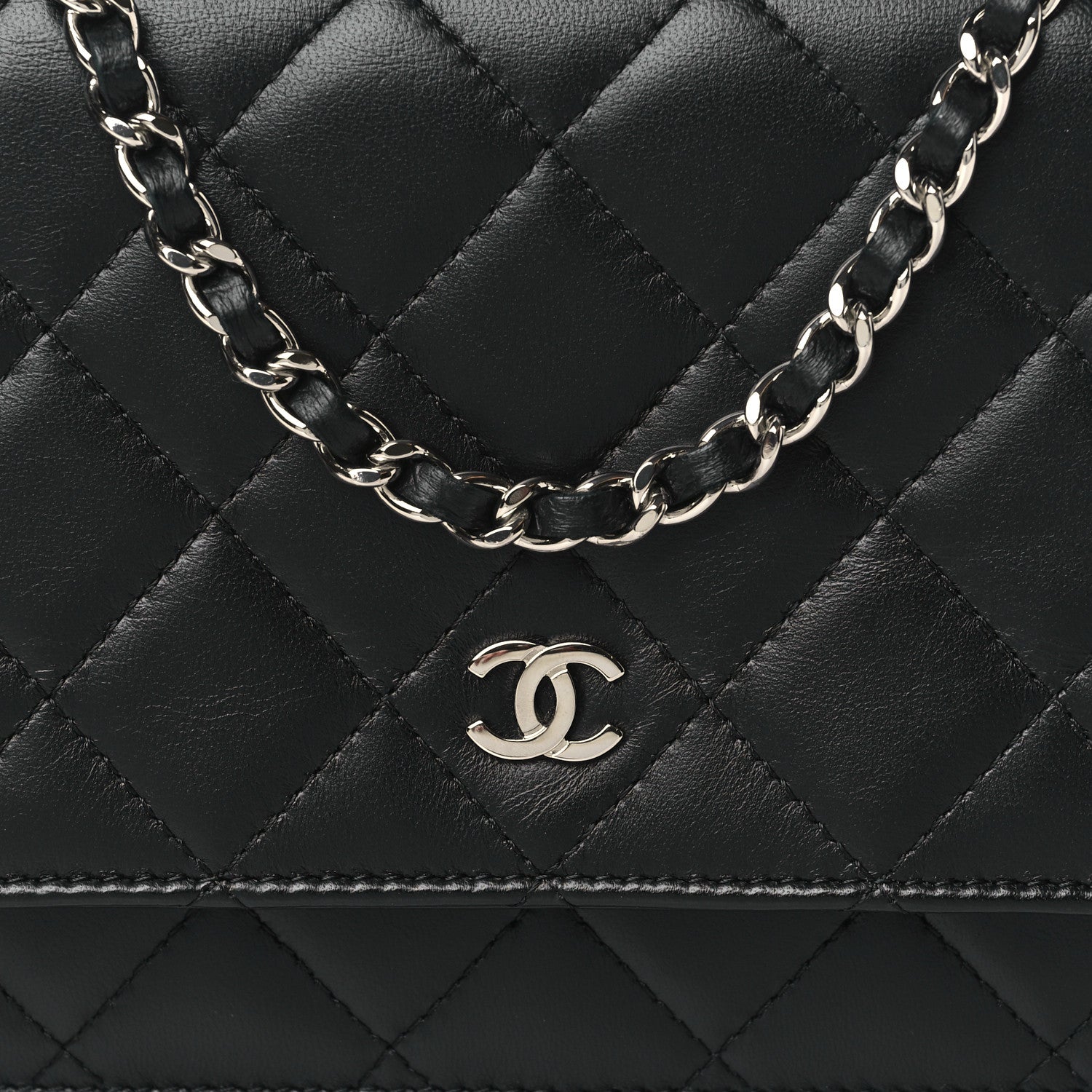 Chanel Lambskin Quilted Wallet On Chain WOC Black 9 of 12