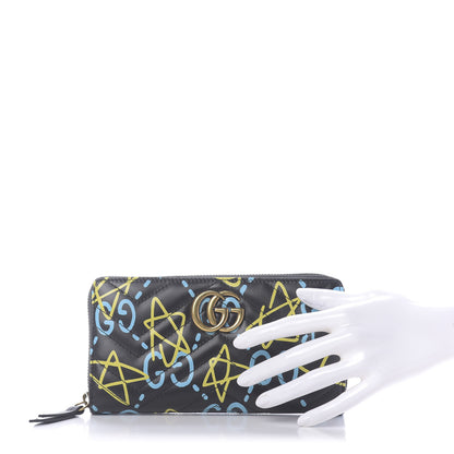 Gucci Calfskin Matelasse GucciGhost GG Marmont Zip Around Wallet Black New Acquamarine 2 of 10