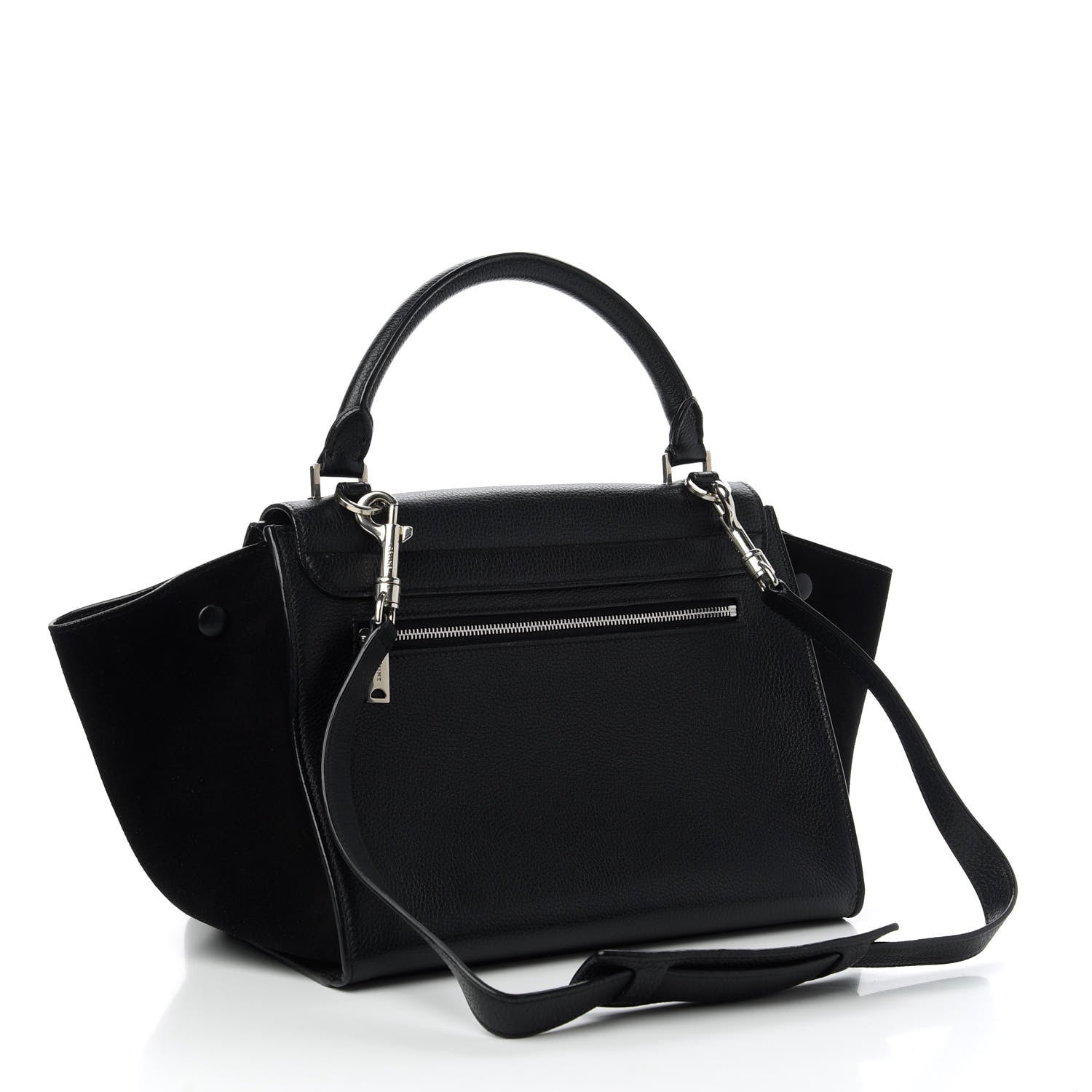 Celine Drummed Calfskin Suede Small Trapeze Black 3 of 9