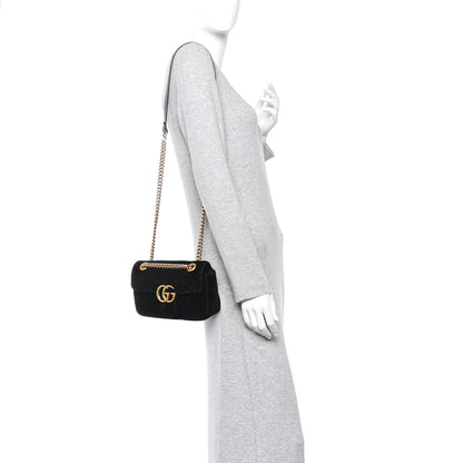 Gucci Velvet Matelasse Mini GG Marmont Shoulder Bag Black 2 of 10