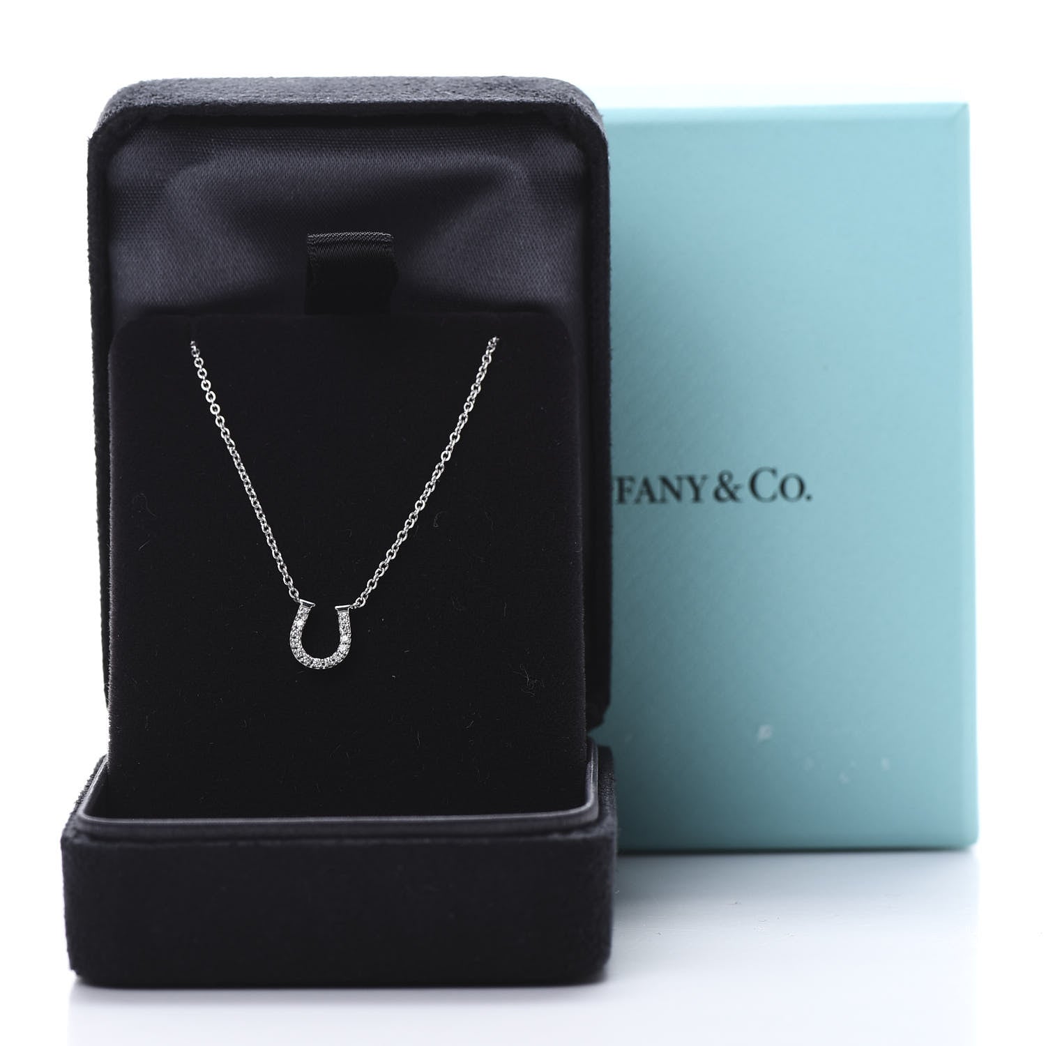 Tiffany 18K White Gold Diamond Mini Metro Horseshoe Pendant Necklace 6 of 6