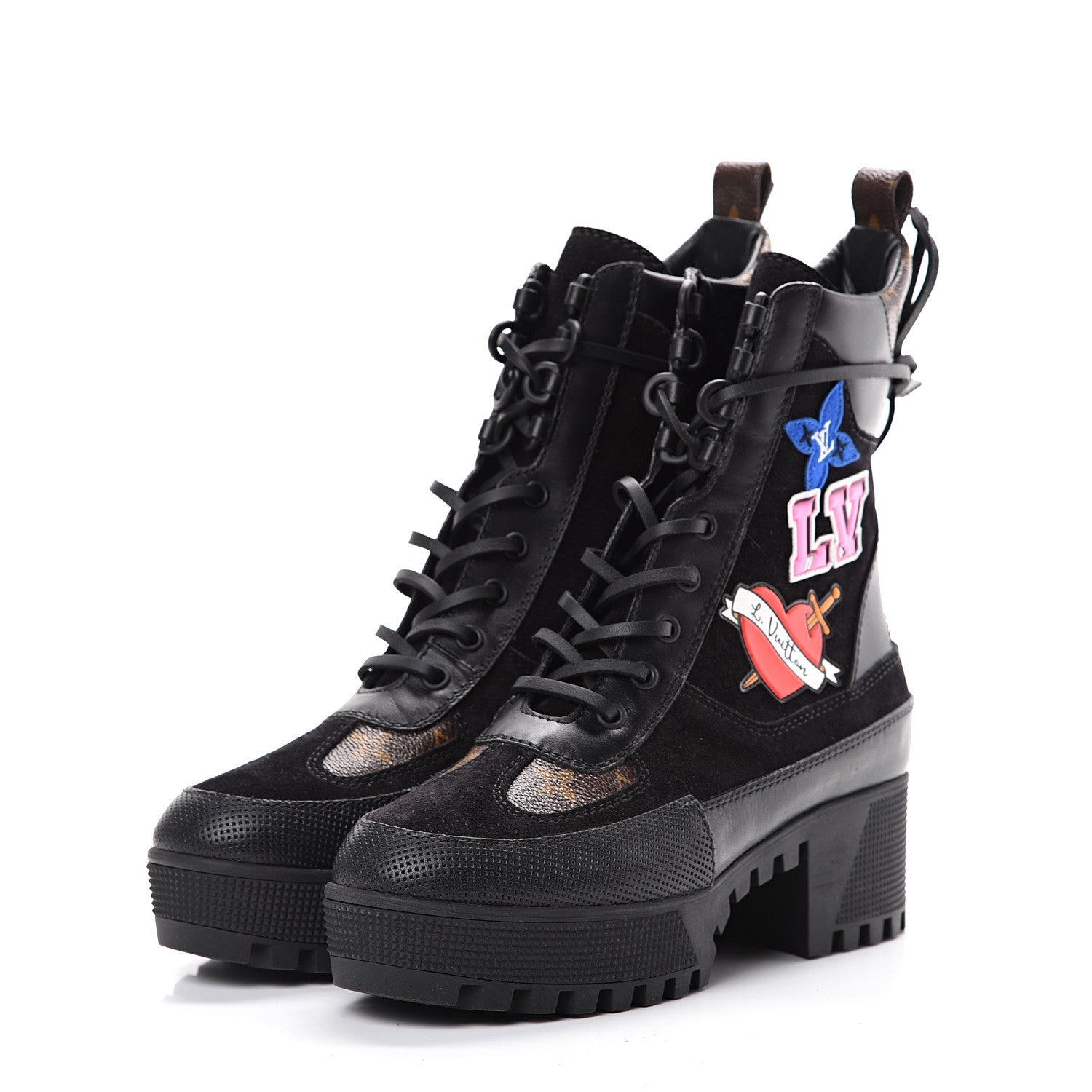 Louis Vuitton Suede Calfskin Monogram LV Black Heart Laureate Platform Desert Boots 37 Black 3 of 7