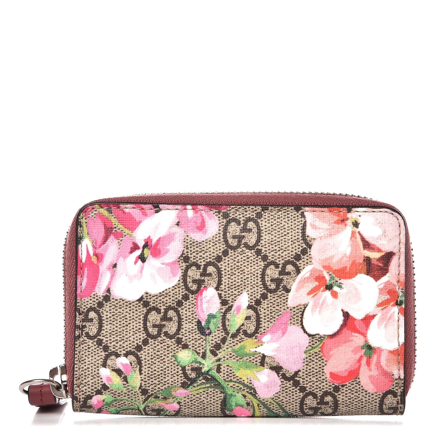 Gucci GG Supreme Monogram Blooms Zip Around Card Case Wallet Beige Multicolor Dry Rose 1 of 7