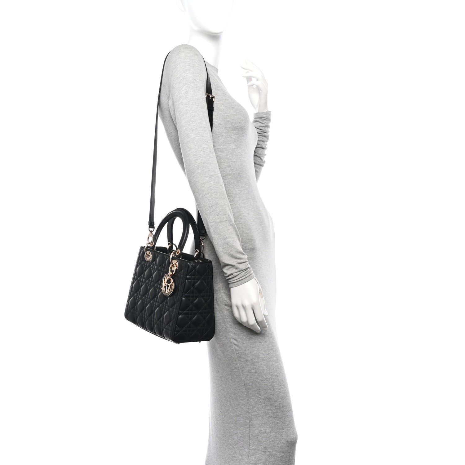 Christian Dior Lambskin Cannage Medium Lady Dior Black 2 of 12