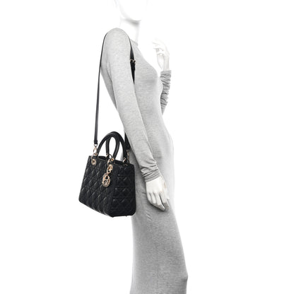 Christian Dior Lambskin Cannage Medium Lady Dior Black 2 of 12