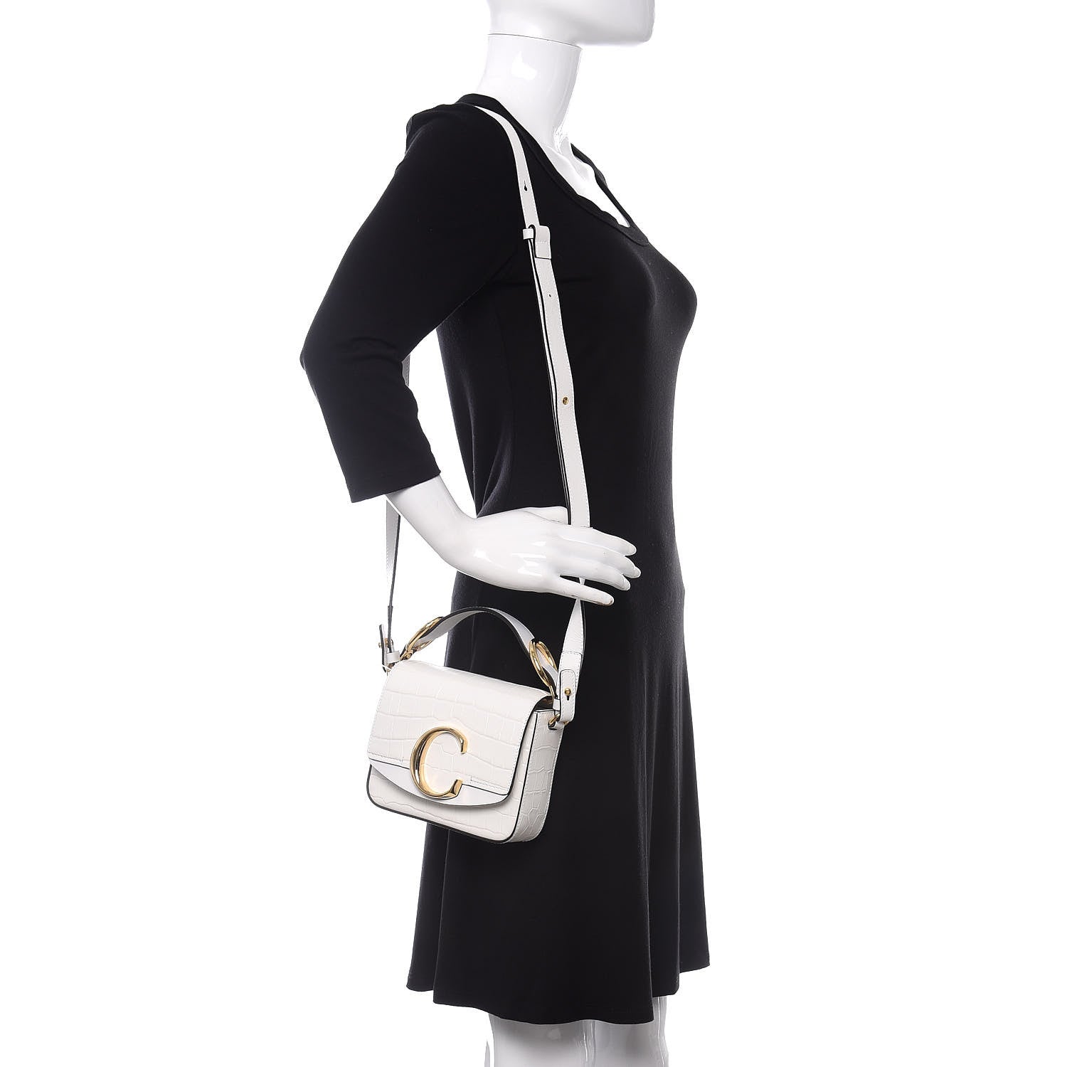 Chloe Calfskin Crocodile Embossed Mini C Double Carry Brilliant White 2 of 9