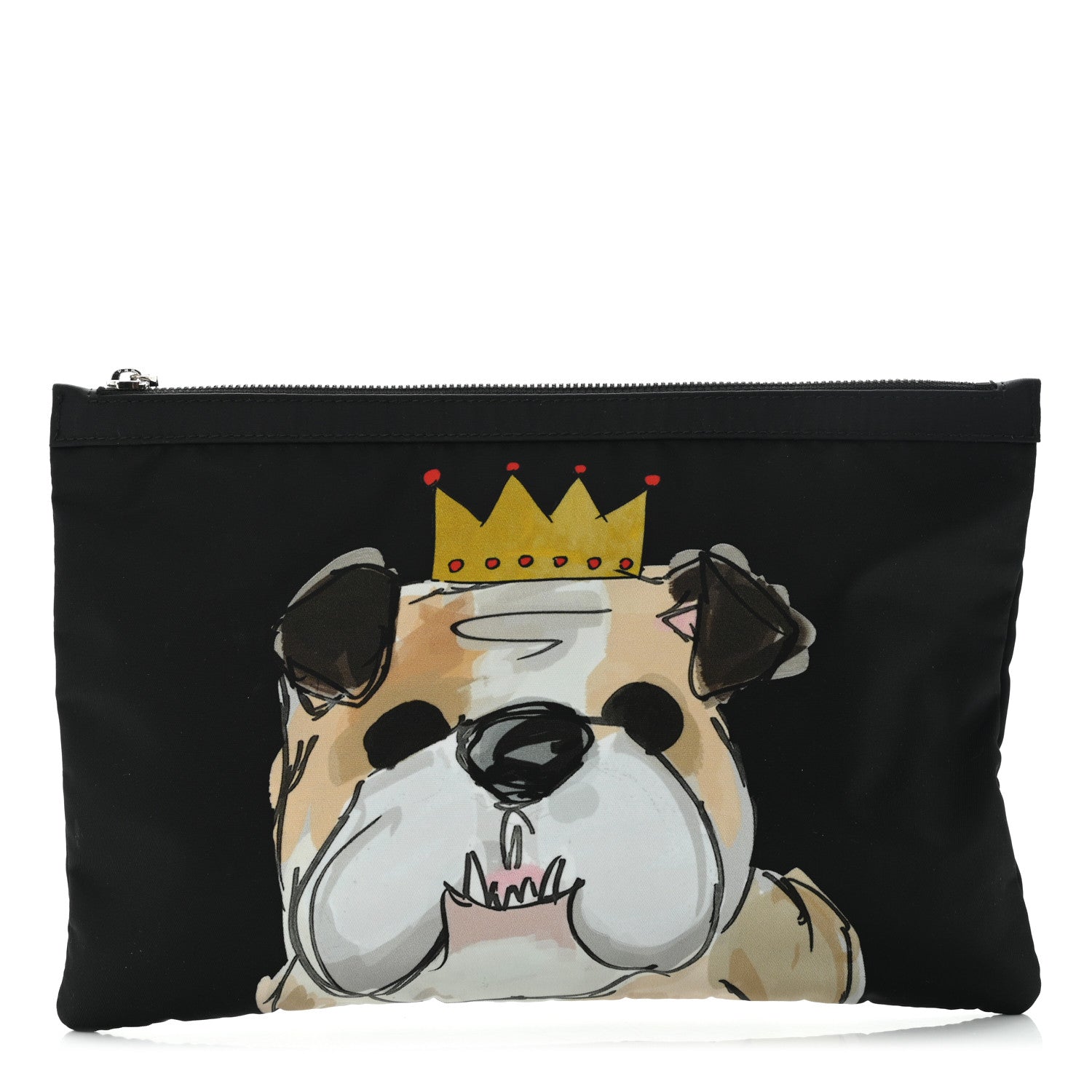 Dolce & Gabbana Nylon Bulldog Print Pouch Black 1 of 9
