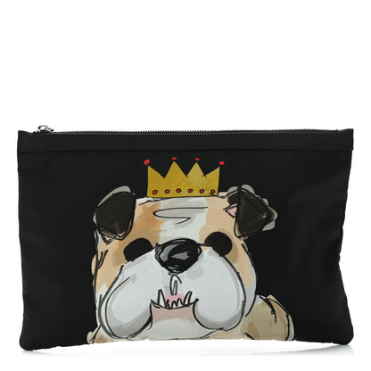Dolce & Gabbana Nylon Bulldog Print Pouch Black 1 of 9