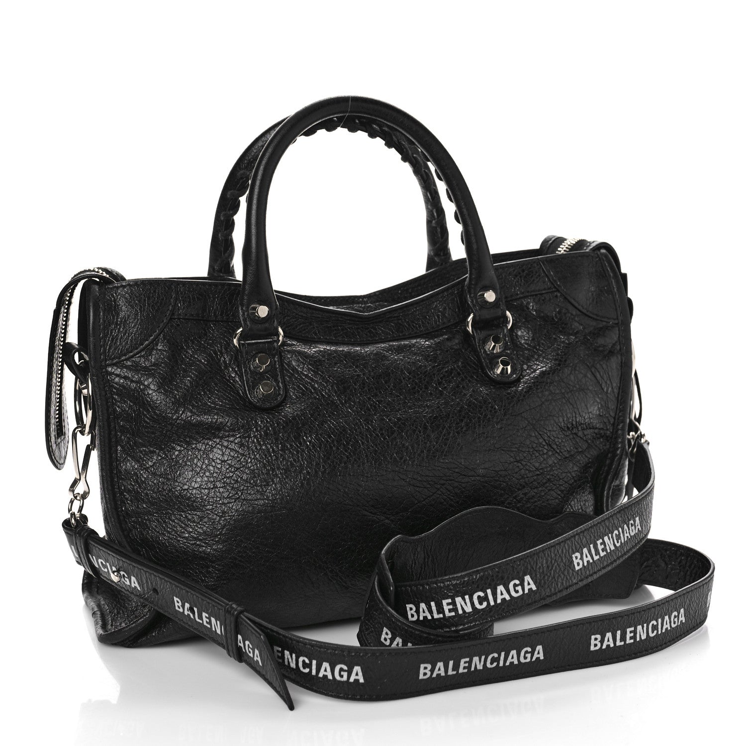 Balenciaga Agneau Classic Silver Hardware S City Logo Strap Black White 2 of 7