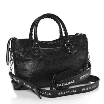 Balenciaga Agneau Classic Silver Hardware S City Logo Strap Black White 2 of 7