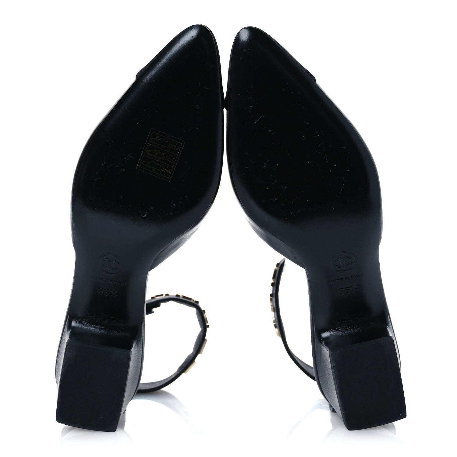 Chanel Lambskin Grosgrain Cap Toe Logo Ankle Strap Pumps 36.5 Black 7 of 12