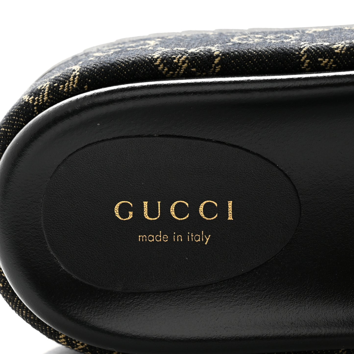 Jacquard Black Denim GG Monogram Angelina Platform 55mm Slide Sandals 38 Black Ivory