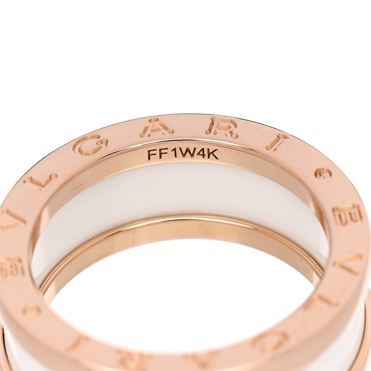 18K Rose Gold White Ceramic B.Zero1 Two-Band Ring 54 6.75