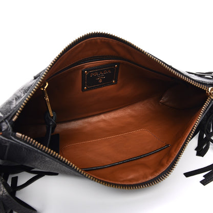 Prada Cervo Deerskin Fringe Clutch Nero Black 5 of 10