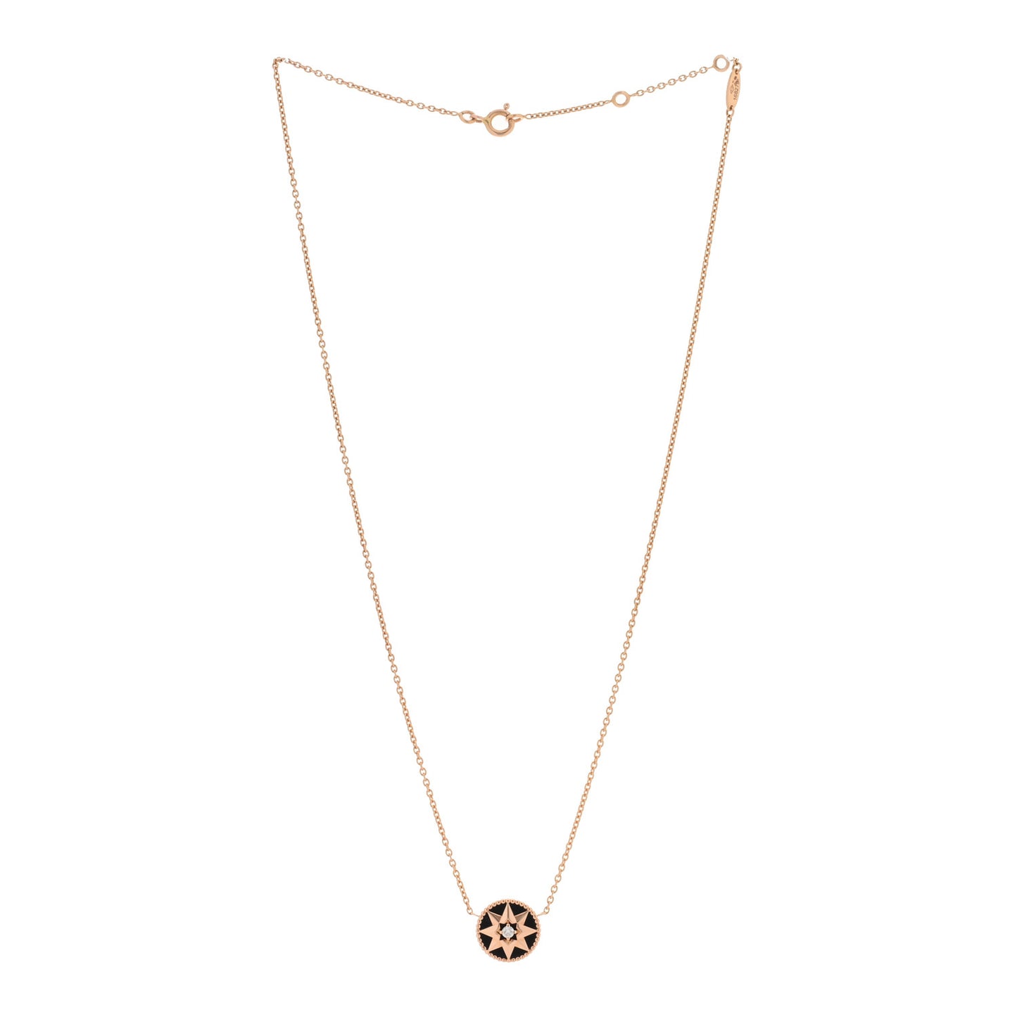 18K Rose Gold Diamond Black Onyx Rose Des Vents Necklace