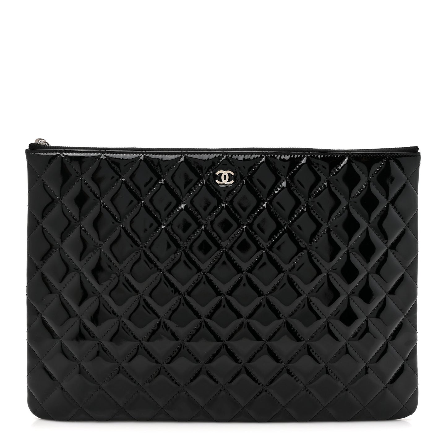 Patent Calfskin Quilted Large Cosmetic Case Black