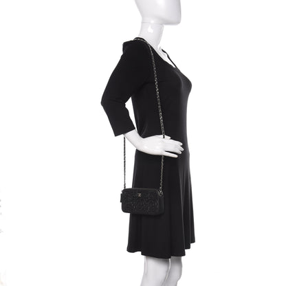 Chanel Lambskin Camellia Embossed Small Clutch With Chain Black 2 of 16