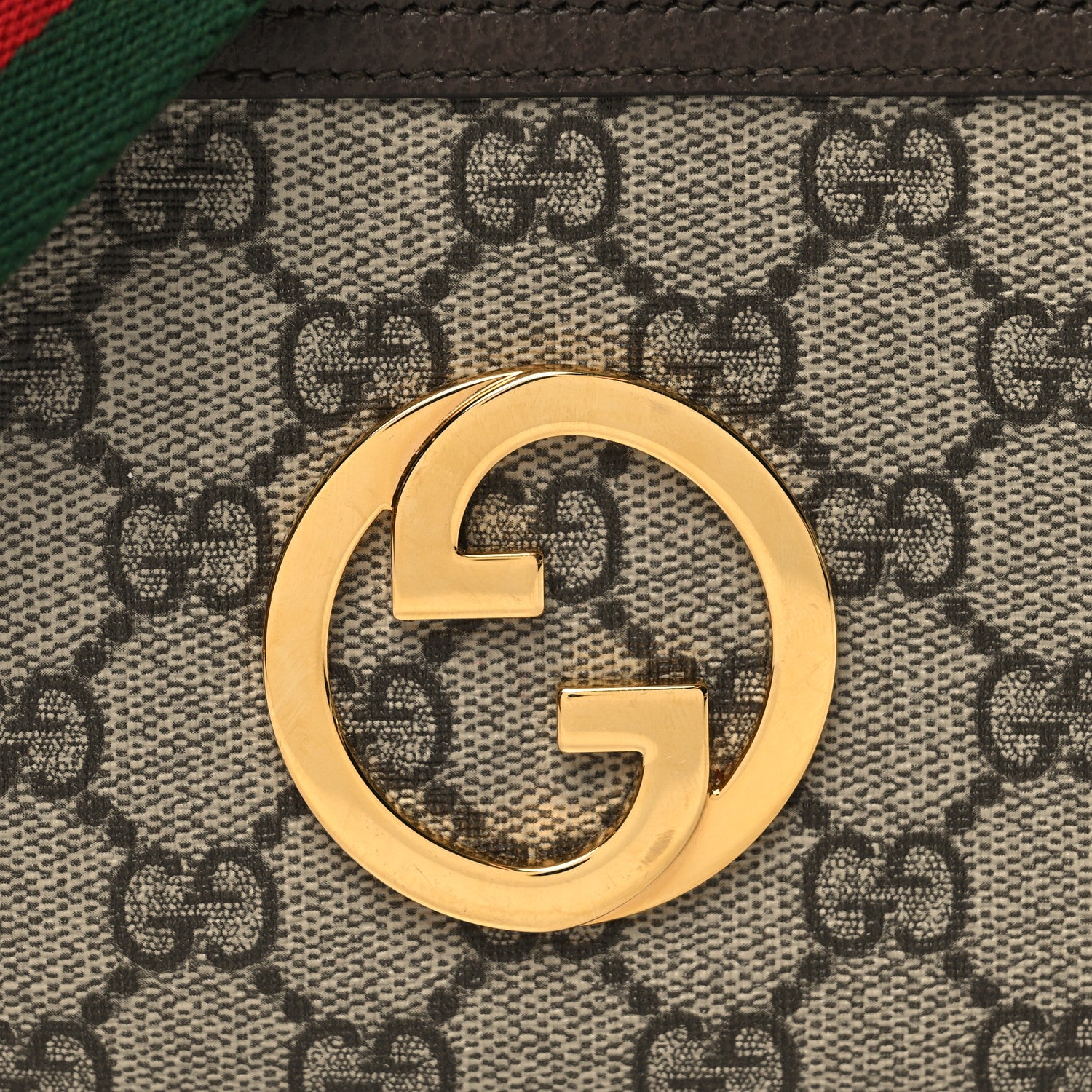 Gucci GG Supreme Monogram Textured Dollar Calfskin Web Mini Blondie Crossbody Bag Beige Ebony New Acero 9 of 14