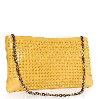 Christian Louboutin Patent Calfskin Studded Loubiposh Chain Clutch Yellow 2 of 14