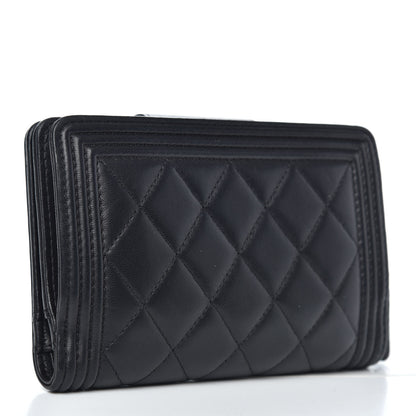 Chanel Lambskin Quilted Boy Large Zip Pocket Wallet Black 3 of 8