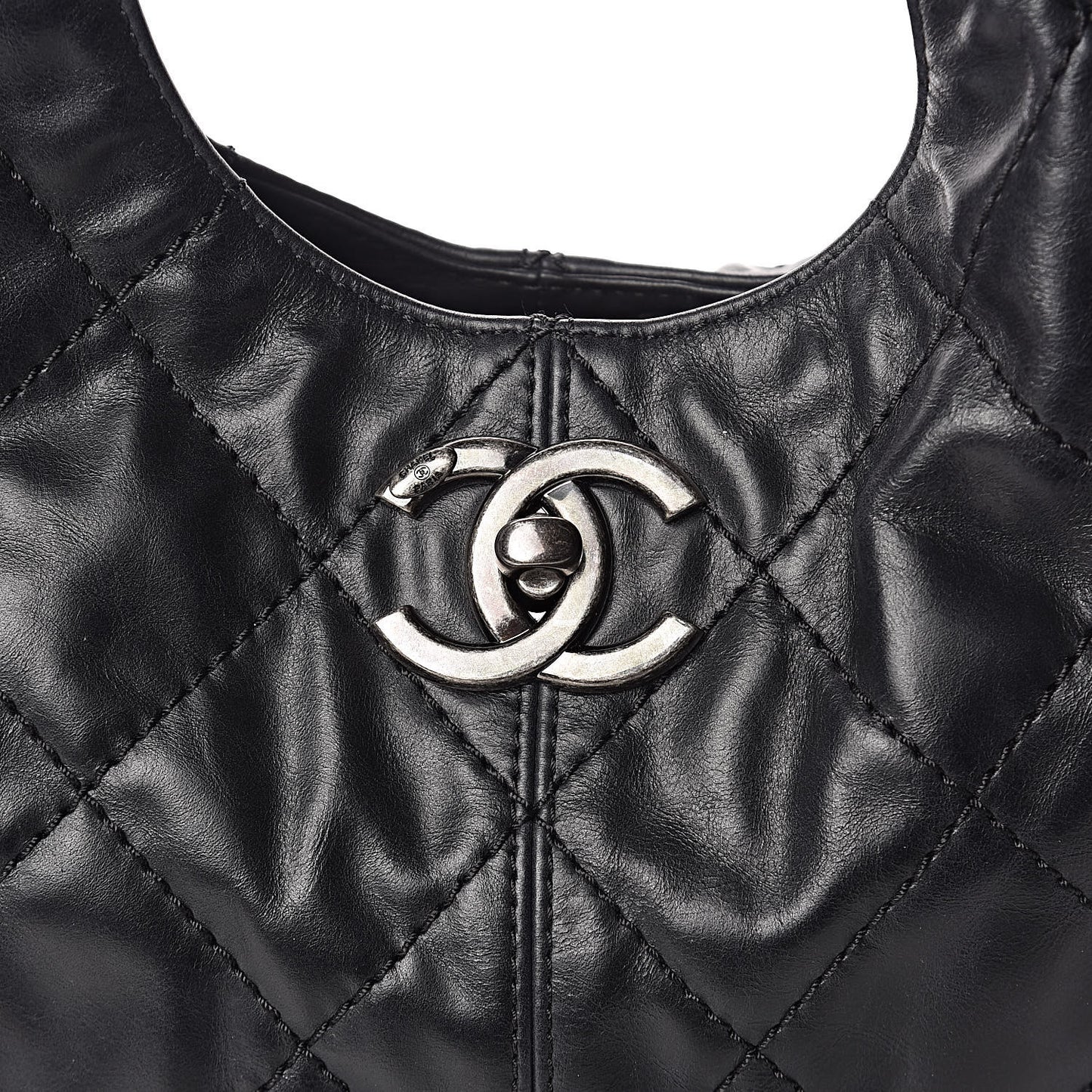 Aged Calfskin Quilted Coco Supple Hobo Black