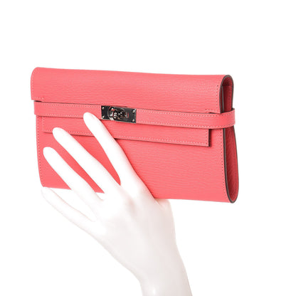 Hermes Chevre Mysore Kelly Longue Wallet Rose Lipstick 2 of 13