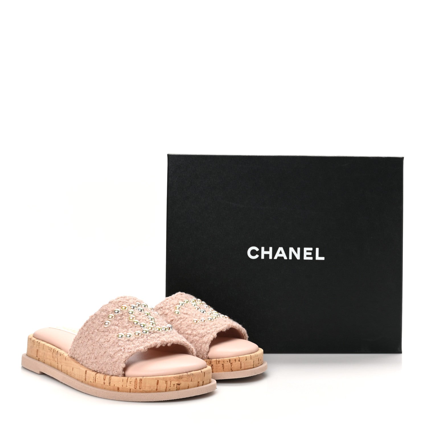 Chanel Fabric Pearl Cork CC Slip On Sandals 39 Pink 11 of 11