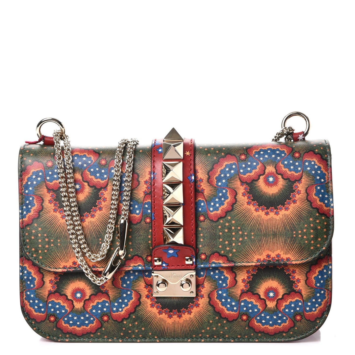 Vitello Enchanted Wonderland Medium Glam Lock Rockstud Flap Multicolor