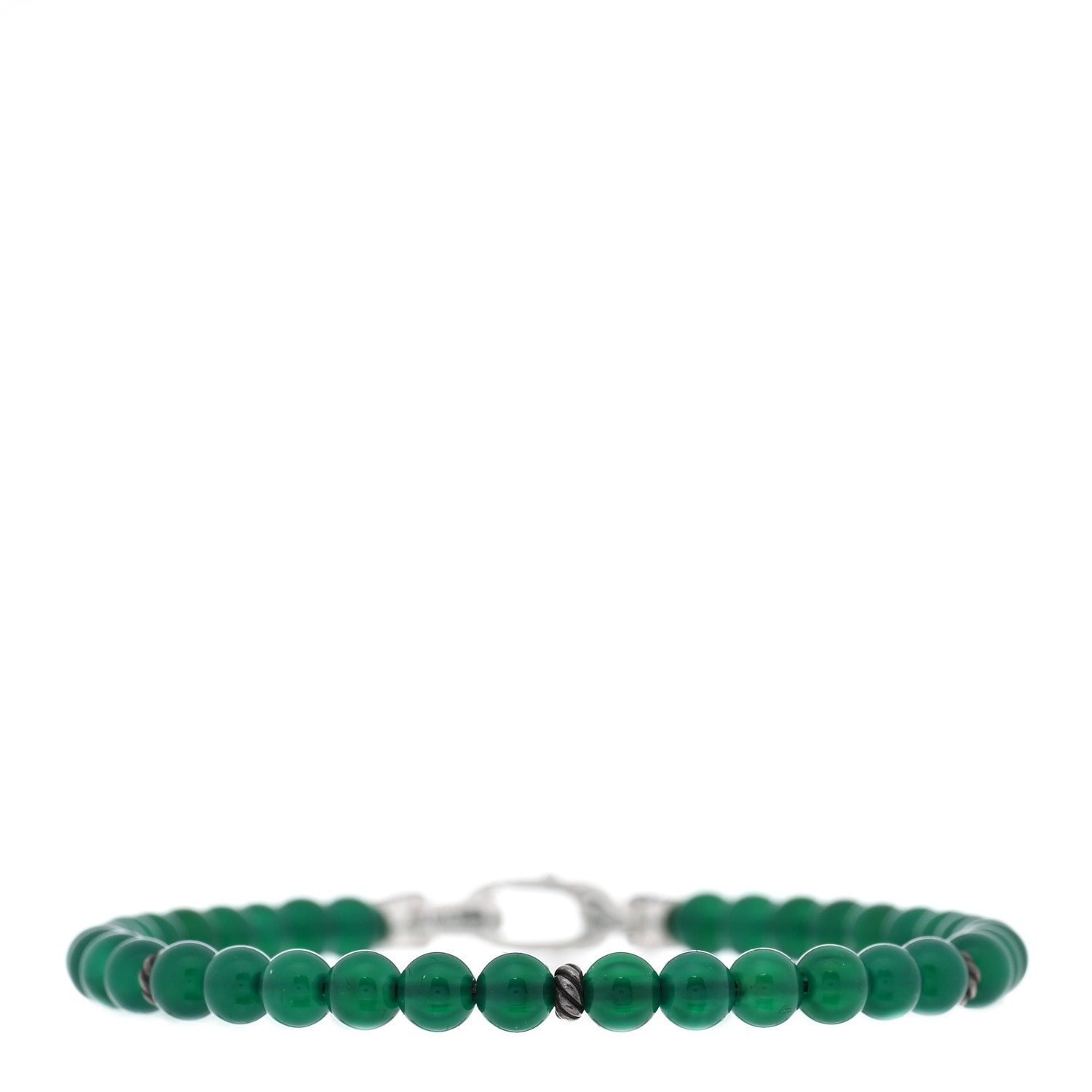 David Yurman Sterling SIlver 4mm Green Onyx Spiritual Beads Bracelet 1 of 3