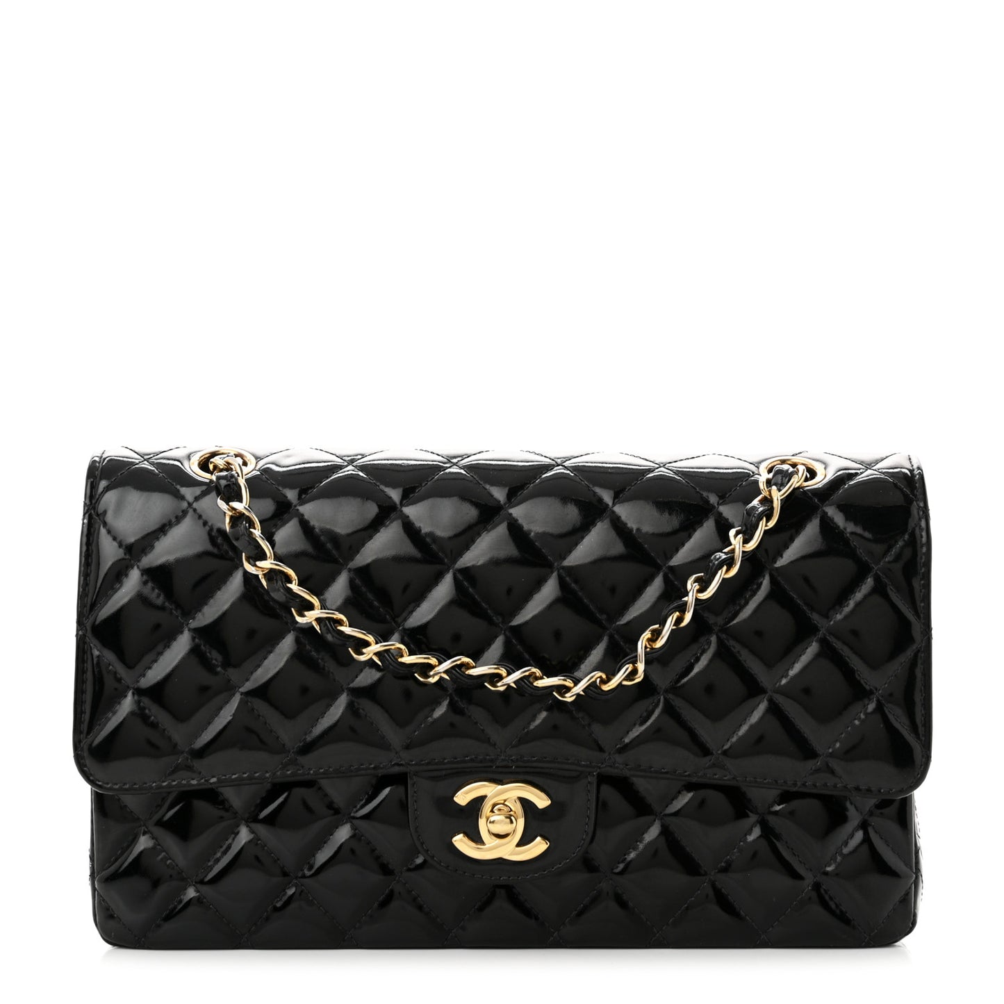 Patent Quilted Medium Double Flap Black