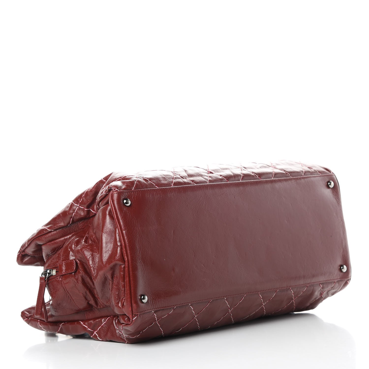 Chanel Glazed Goatskin Double Stitch Shoulder Bag Rouge 4 of 17