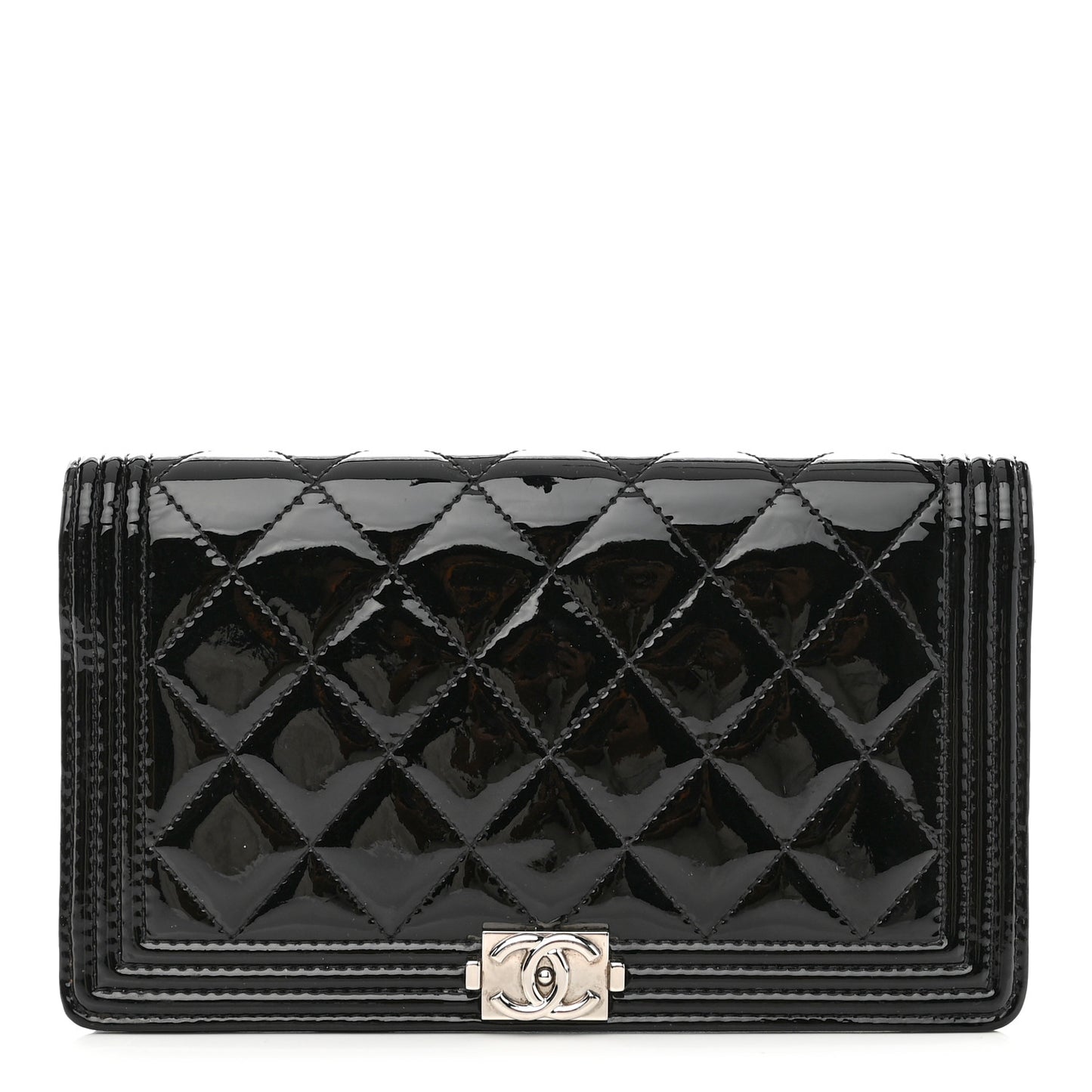 Patent Calfskin Quilted Boy Yen Wallet Black